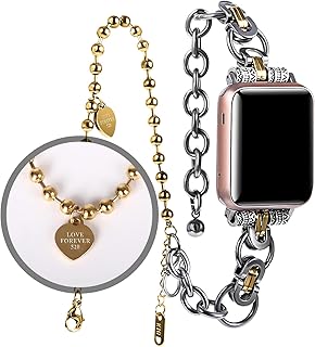 VIQIV Compatible with Apple Watch Band 38mm 40mm 41mm Series 7 6 5 4 3 SE for Women Girls, Slim Metal Bracelet Thin Smartwatch Straps for Iwatch Bands Gold