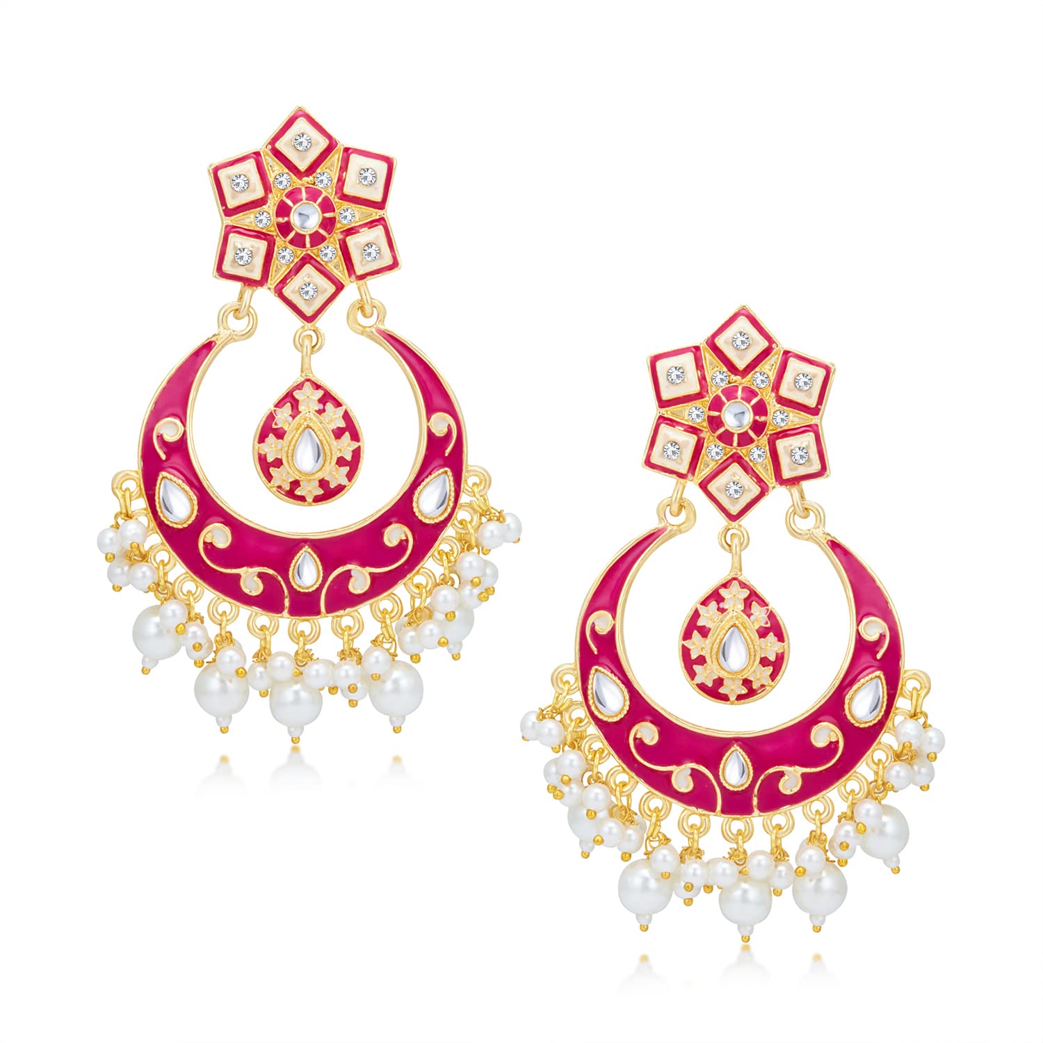 Sukkhi Astonish Pearl Gold Plated Meenakari Chandelier Earring Set for Women (SKR85516) (B09QX9Z5P8) Amazon Price History, Amazon Price Tracker
