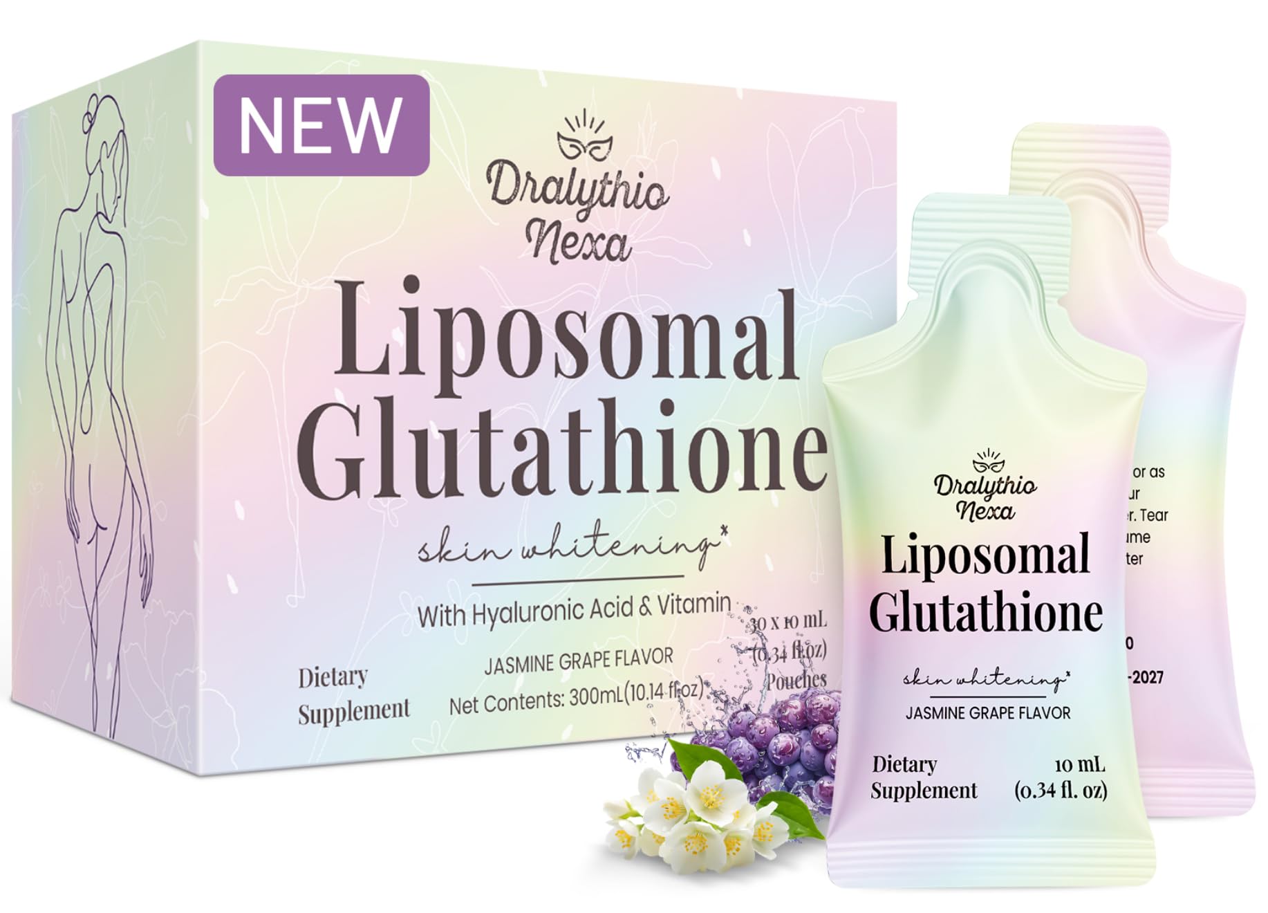 30 Stick Packs Liposomal Glutathione Liquid 1200mg – Skin Brightening & Radiance Support for Women – Hyaluronic Acid & Vitamin C – Glutathione Supplement Jasmine Grape Flavor 10.14 Fl Oz (Pack of 1)