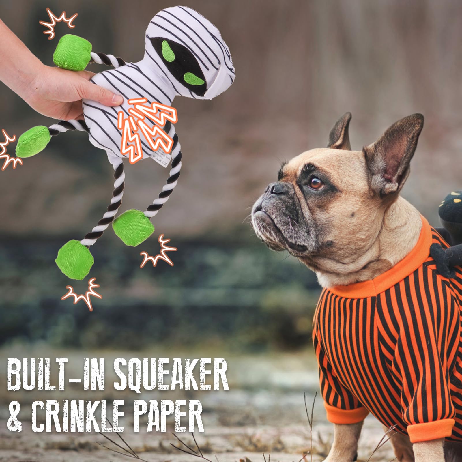 EXPAWLORER Halloween Dog Toy, Mummy Zombie Squeaky Dog Toys Interactive with Crinkle Paper - Image 4