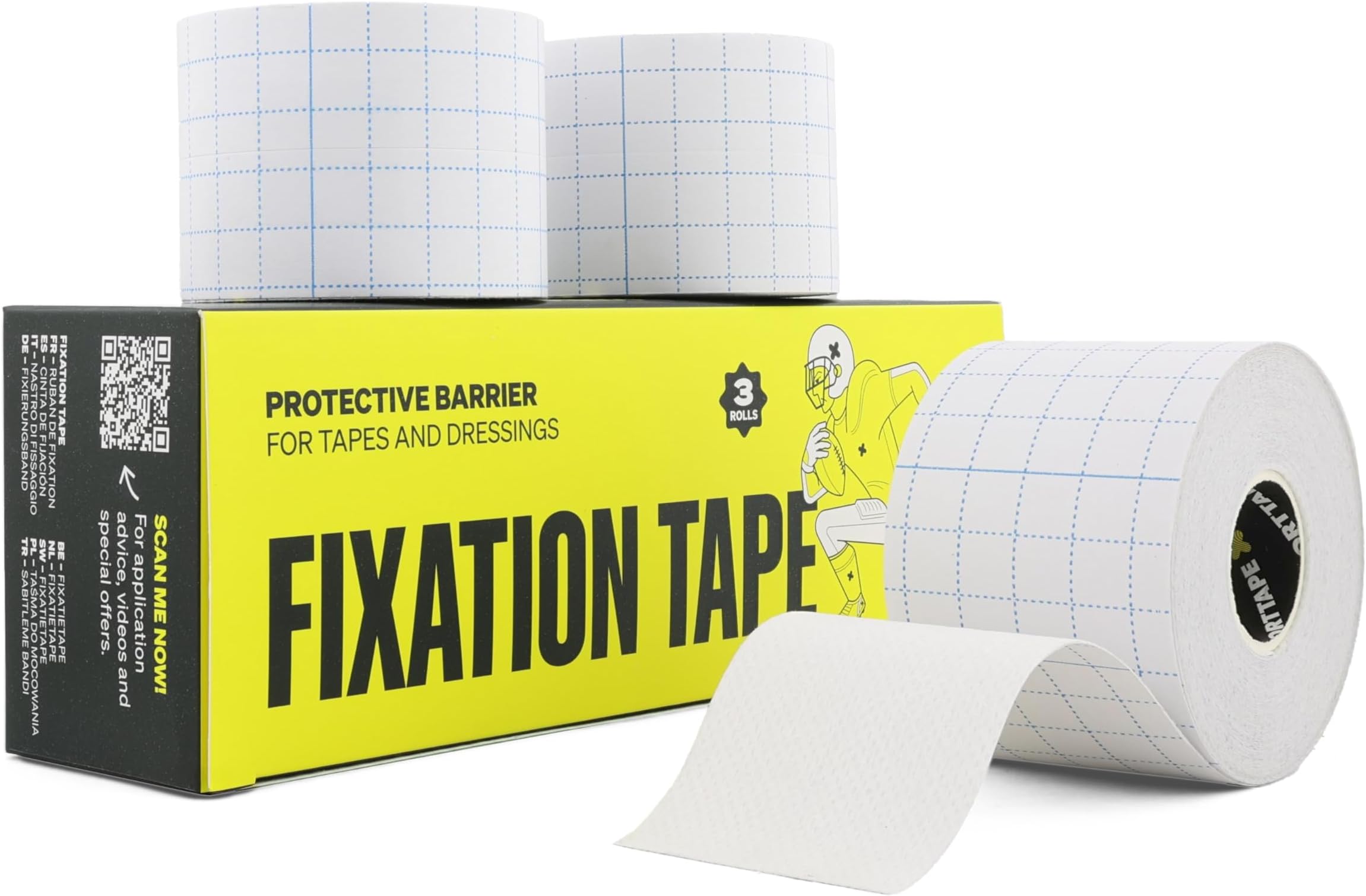 SPORTTAPE Fixation Tape - 3 Rolls - 5cm x 10m | Non-Woven Medical Adhesive Fabric for Dressings & Wound Protection | Strong Retention Tape for First Aid, Blisters, Skin, Feet, Shoulder, Henna