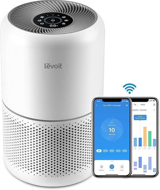 LEVOIT Smart Air Purifier for Home Bedroom, H13 HEPA Air Filter with Real Time Air Quality Sensor, Removes 99.97% Pollen Allergies Dust Odours, Alexa Enabled Air Cleaner with Quiet Auto Mode, Core300S