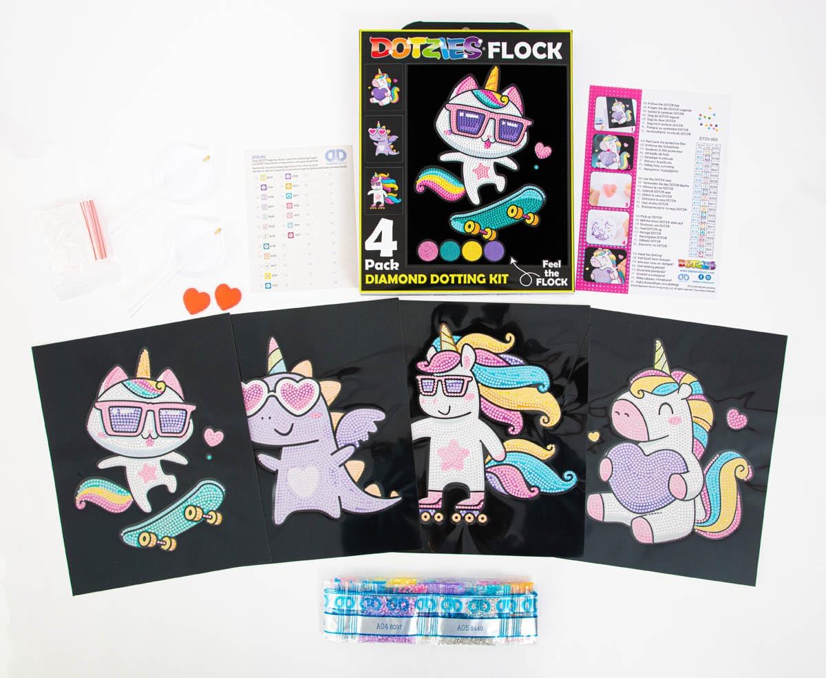 DIAMOND DOTZ Neon Flock Unicorns Diamond Painting Kits for Adults - Colorful Diamond Art Kits a Relaxing Creative Craft Kit with Dotz Gems 10x8