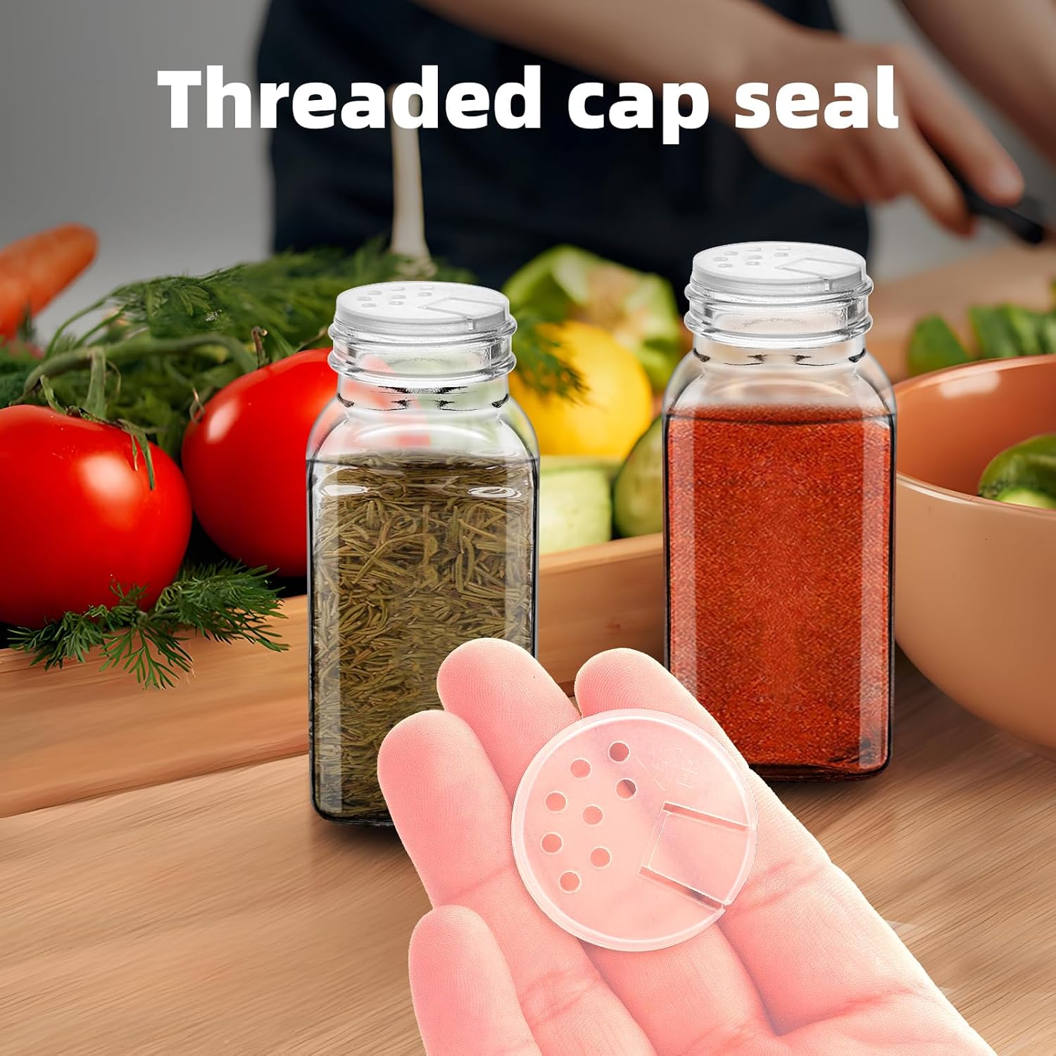 24Pcs Plastic Adapters for 4oz Glass Spice Jars,White Spice Caps -Special 2-in-1 shaker lid for jars Pour and Shake style with seal (24) image 4
