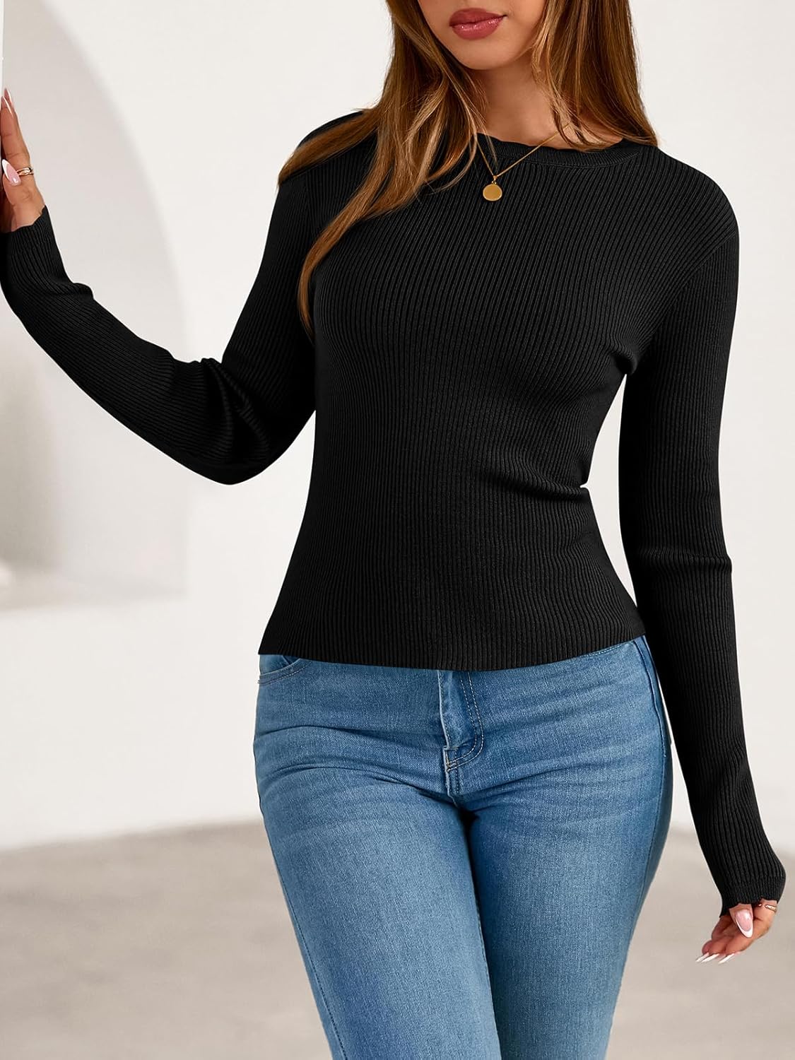 PRETTYGARDEN Womens Long Sleeve Shirts Ribbed Knit Fitted Cute Tops for Women Trendy Basic Pullover Shirt Fall Clothes - Image 3