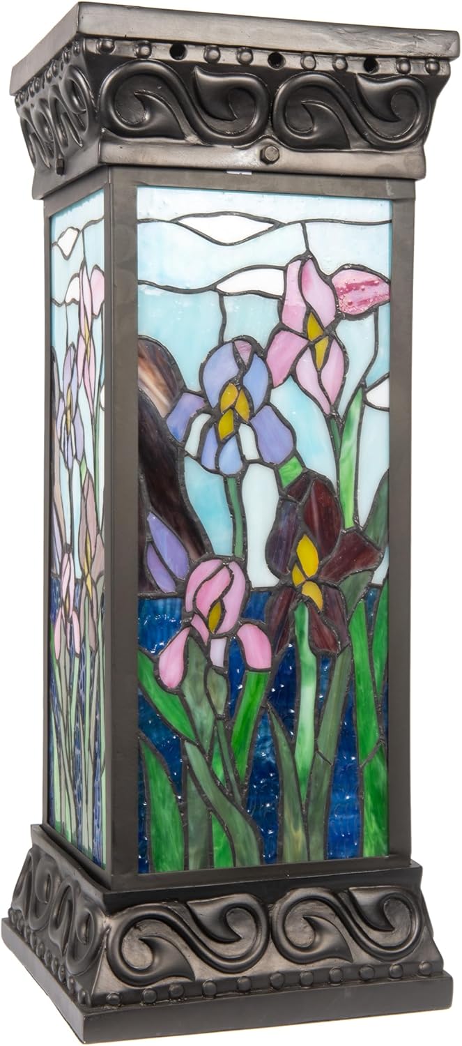 Dale Tiffany TA21166LED Iris Traditional Tiffany Style Pedestal 24" Tall Antique Bronze Finish LED Floor Lamp Handcrafted Art Glass Column for Home Décor