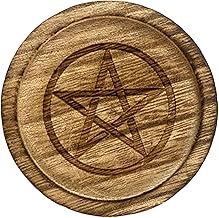 Pentacle Candle Holder - Wooden Altar Disc Tray, Vintage Home Decor | Ritual Supplies Jewelry Tray, Wiccan Spiritual Pentagram Plate for Tarot Reading Ceremony Wedding Display