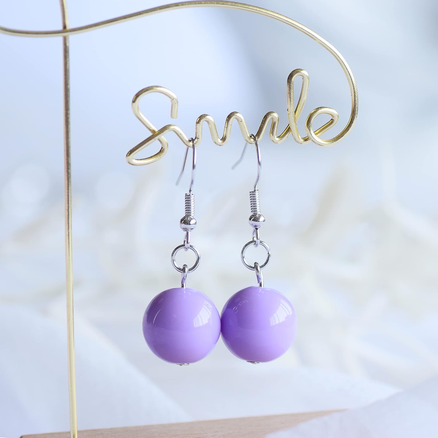 Beaded Necklace Choker Earrings Set Colorful Acrylic Big Bubblegum Statement Summer Party Jewelry for Women (Purple) - Image 3