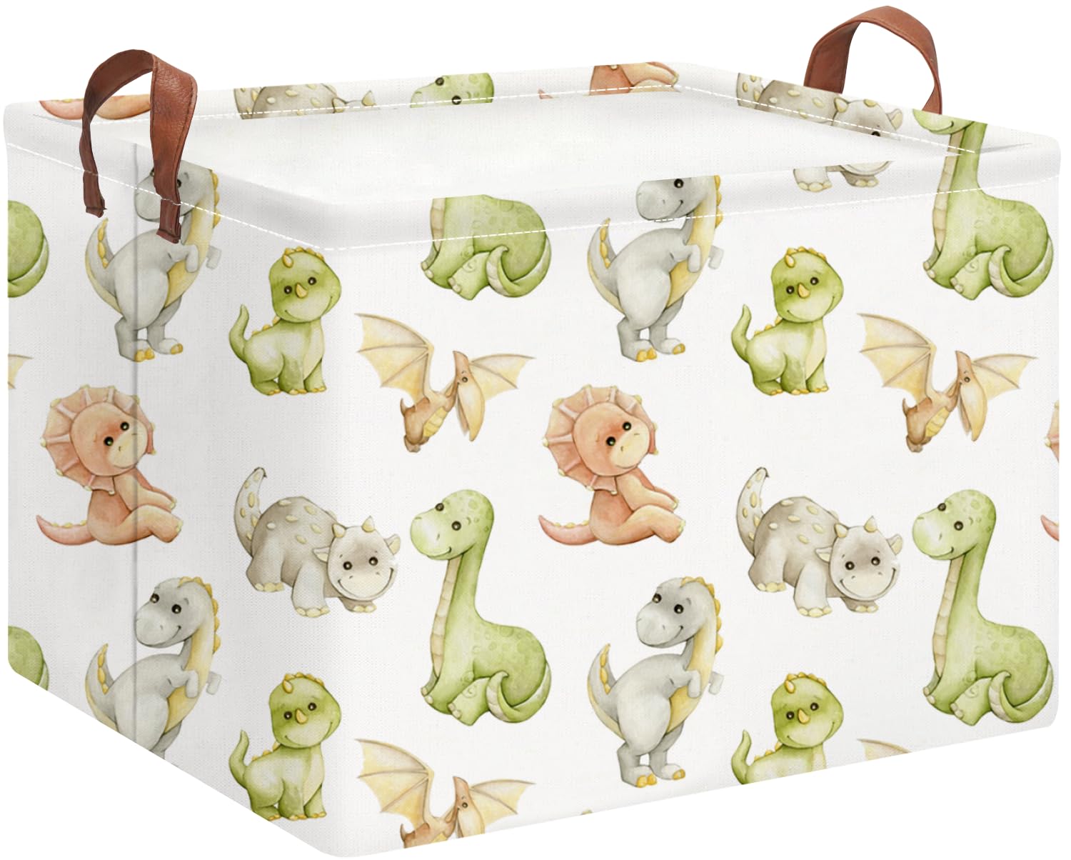 Rectangle Storage Basket with Handles,Collapsible Storage Bin,Books Box,Gift Basket(Watercolor Dinosaur)