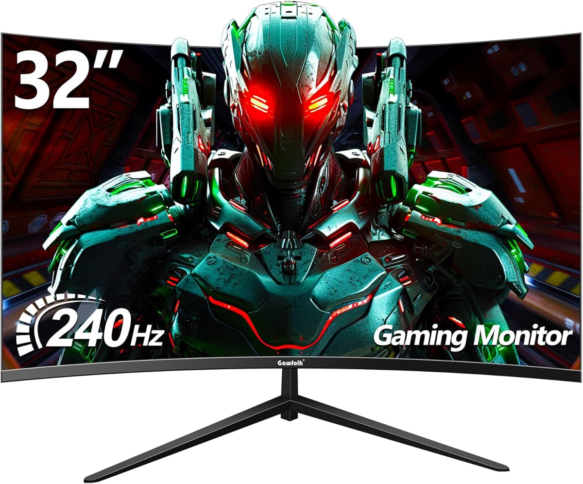 Gawfolk 32 Inch Curved Gaming Monitor 240Hz, 1800R PC Monitor Full HD 1080P, Frameless Computer Dispaly with Freesync and Eye Care Technology, Wall Mountable : Electronics