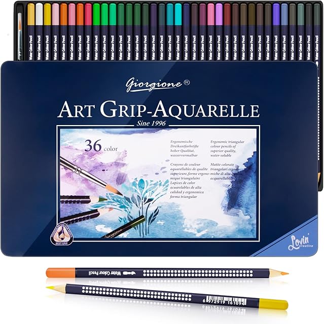 Watercolour Pencils, 36 Professional Colored Pencil Set in Tin Box for Adult, Kids, Artist and Beginners Drawing Sketching Painting Coloring Book, Art School Stationery Supplies