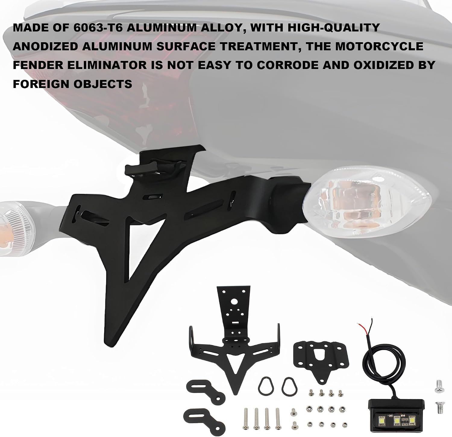 Motorcycle License Plate Bracket,Dirt Bike Fender License Protector Plate Holder Kit With LED Light For Yamaha MT-07/FZ-07 2013-2021 Black