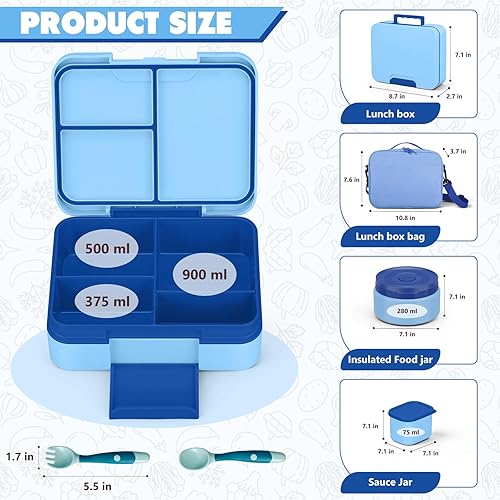 Miniatura 5 de Bento Box Set con 9.5 onzas de sopa termo para niños, contenedor a prueba de fugas con 4 compartimentos de acero inoxidable aislado para alimentos