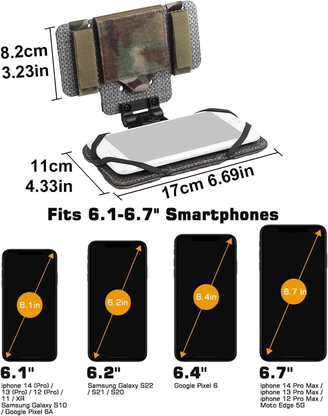 Tactical Plate Carrier MOLLE Vest Phone Holder Universal Cell Phone Chest Mount Pouch Adjustable Foldable Navigation Phone Board Attachment for 4.7"-6.7" Outdoor Sports Military