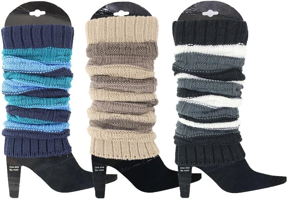 GLENMEARL3 Pack Women's Fall Winter Warm Colorful Striped Knit Leg Warmers Long Socks