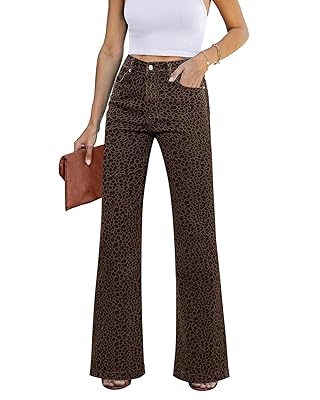 GRAPENT Womens Flare Jeans High Waisted Wide Leg Baggy Jean for Women Stretch Denim Pants