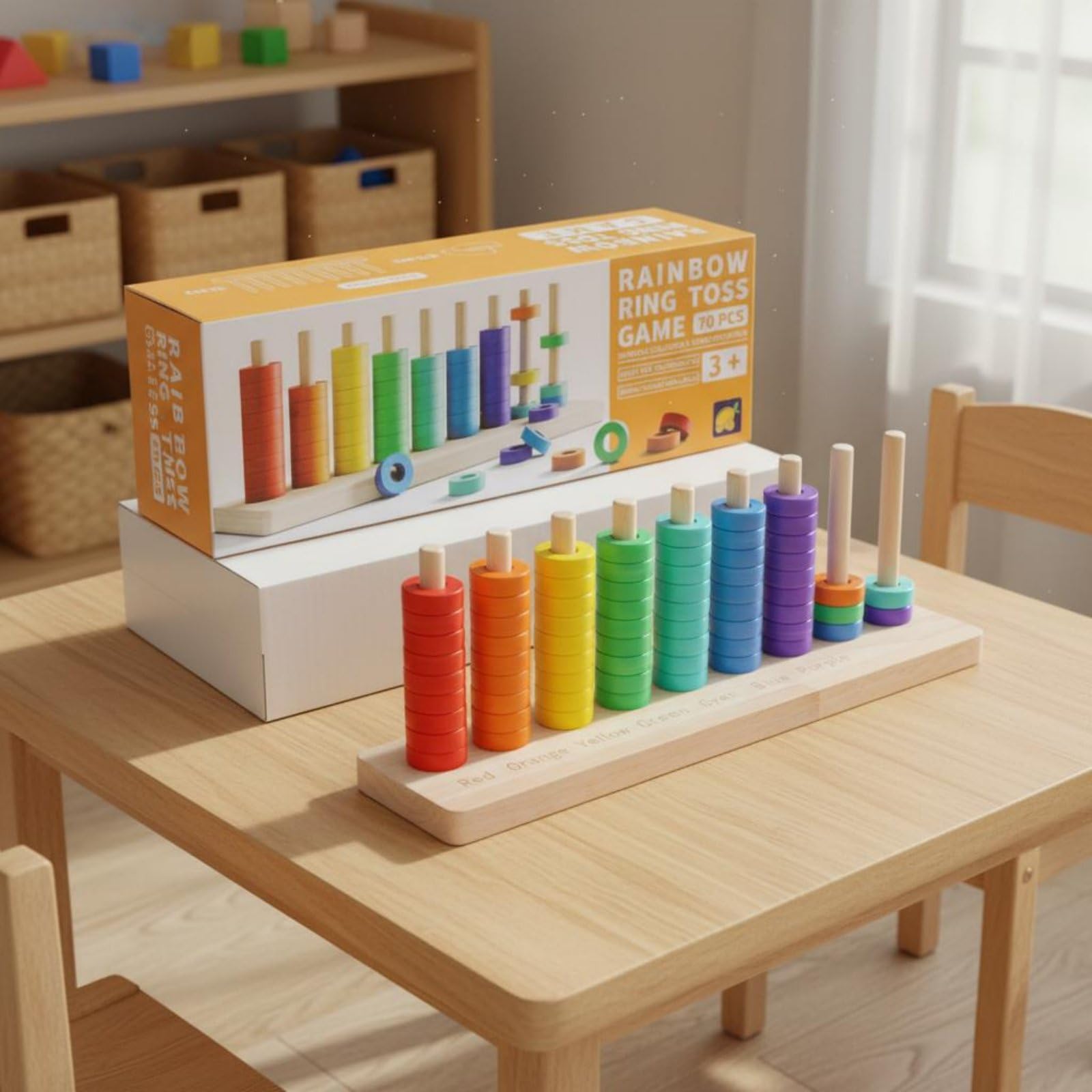Juego de para Niños Juguete Didáctico Apilador Clasificador Madera con Pintura Segura y Tacto Suave Favorece Coordinación Mano Ojo y Destreza Adecuado, Gran+Abalorios