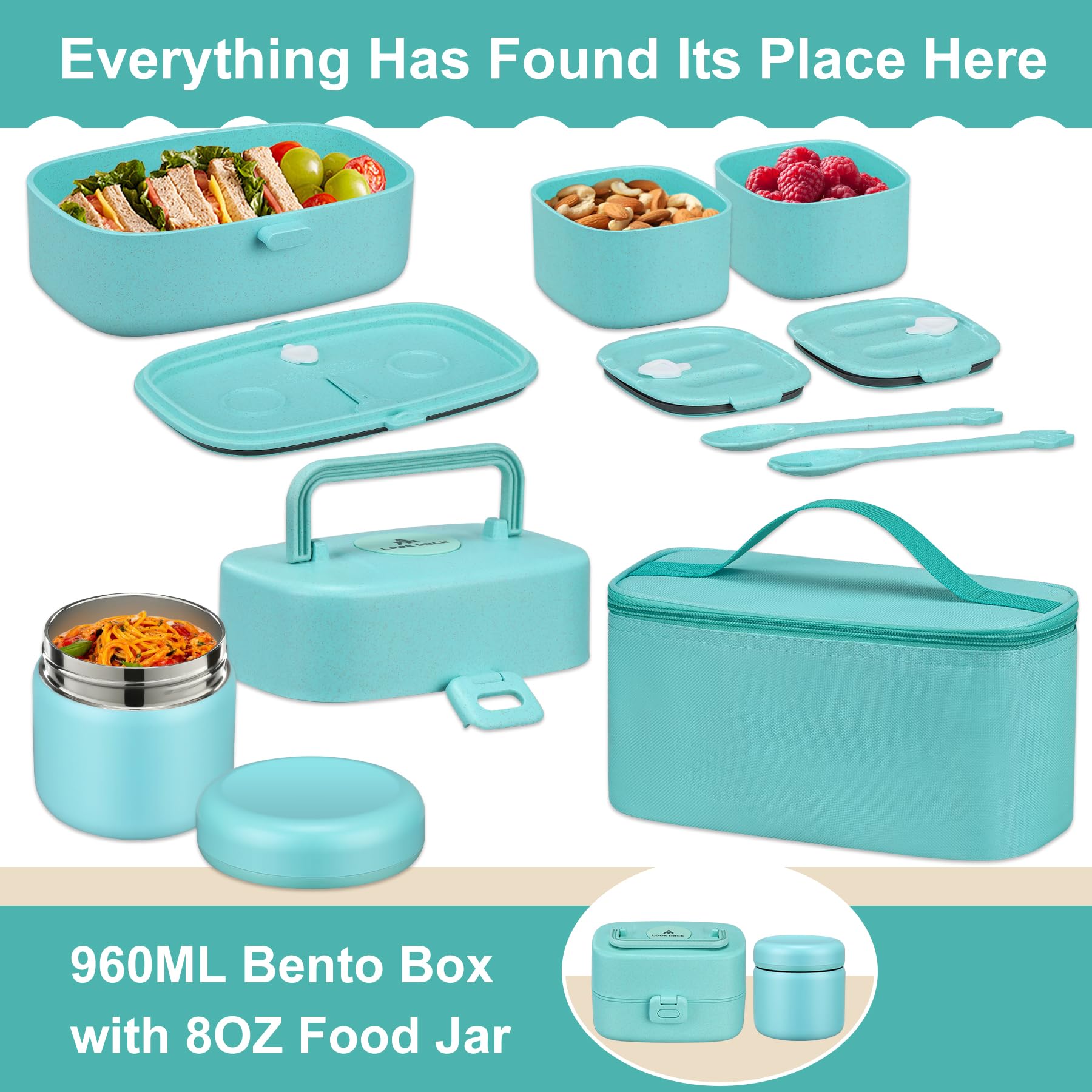 Pawtong Bento Lunch Box with 8oz Soup Thermo, Kids Sustainable Bento Box Leakproof Lunch Food Containers with Lunch Bag, Kids Thermo Insulated Hot Food Jar for School, Trvael (): Blue