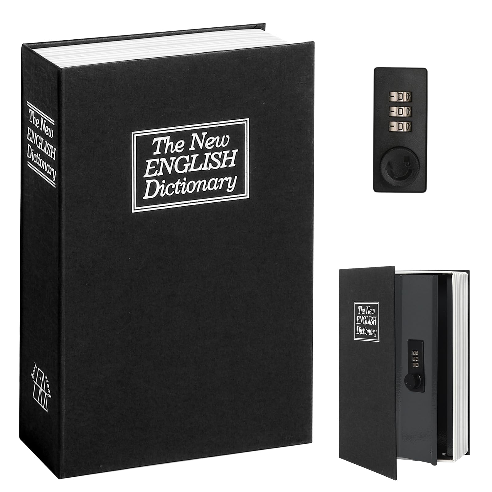 Diversion Book Safe with Combination Lock, Decaller Hidden Safe Box of Dictionary Shape, 9 1/2" x 6 1/5" x 2 1/5", Black