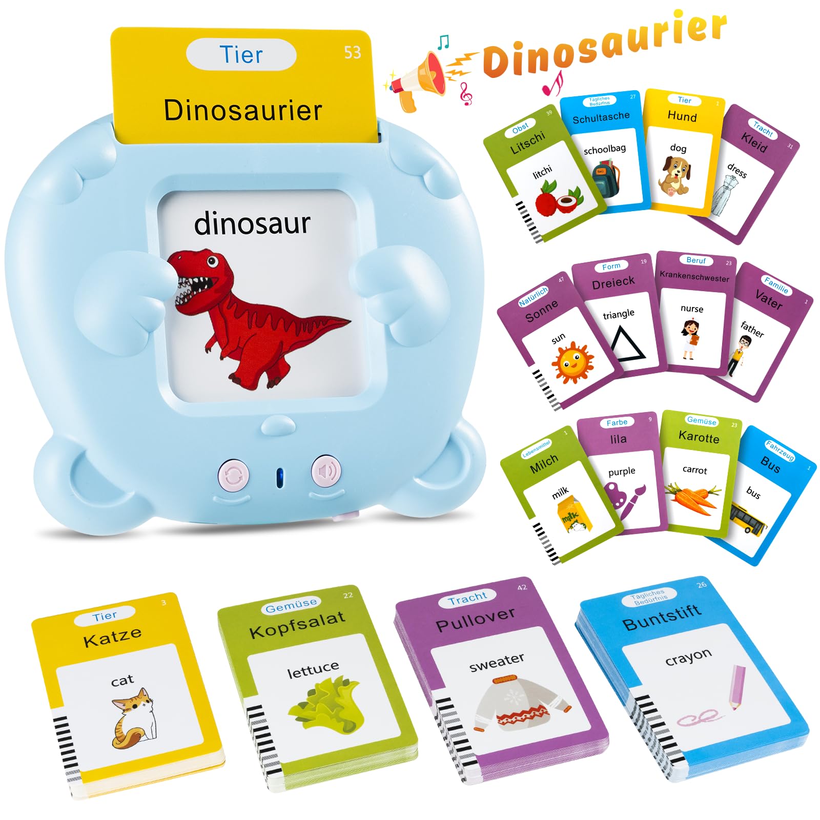 Tarjetas Flash Parlantes Para Niños De 3 A 6 Años – 112 Tarjetas De Doble Cara, Lector De Palabras Con Sonidos De Animales Y USB Recargable