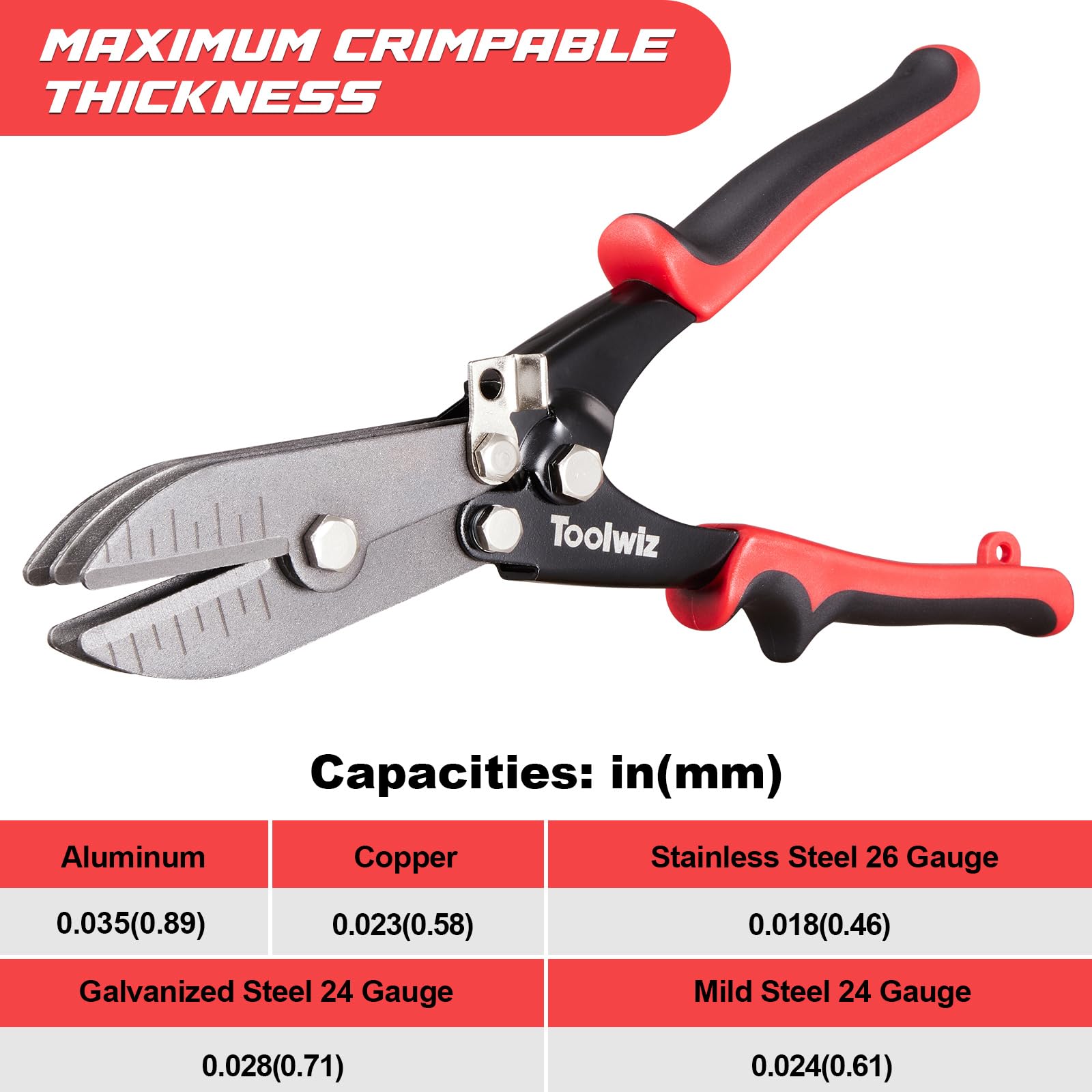 Toolwiz 5 outils pour tôle, pince à sertir pour tuyaux de descente de calibre 24-26, tuyaux de poêle, systèmes de conduits de ventilation en acier inoxydable, pince à sertir efficace pour tuyaux