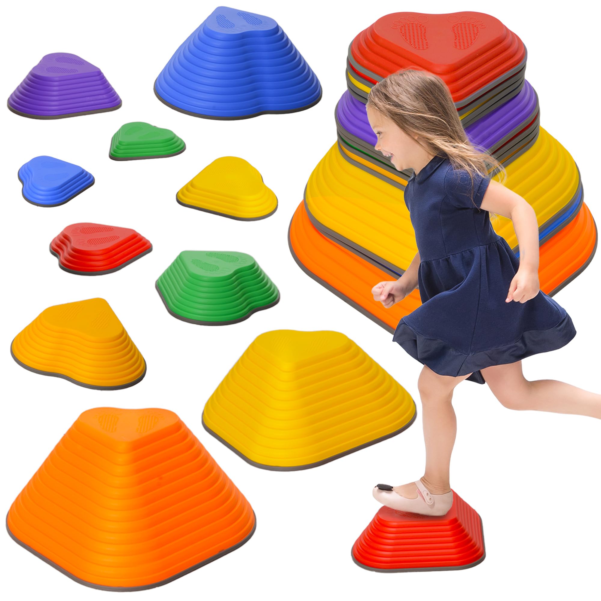 AIYAPLAY Kids Stepping Stones, 11 Piece Balance Non-Slip Stackable Heart-Shaped River Stones, Sensory Toy for Balance and Motor Skills, Indoor Outdoor Obstacle Courses