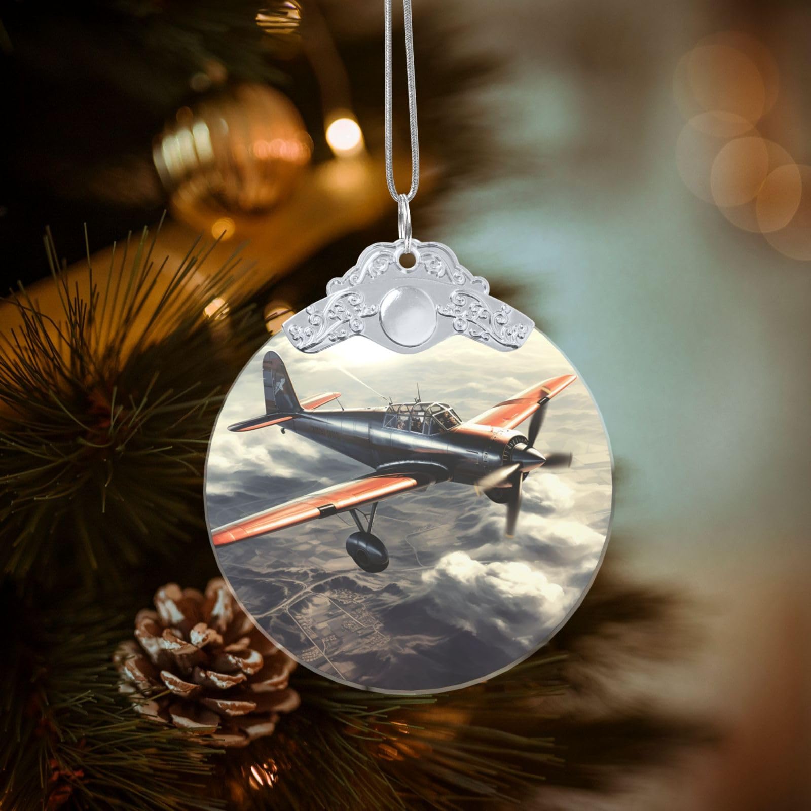 Crystal Christmas Ornaments for Christmas Tree Decoration Hanging Retro Airplane Ornament with Gold Ribbon Crafts Round Pendant for Keepsake Gifts Glass Xmas Decor Party Supplies