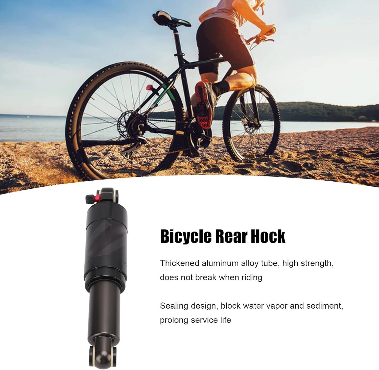 190mm Bicycle Rear Shock Absorber Mountain Bike Air Rear Shock Thick Aluminum Alloy Tube Air Pressure Adjustable Bike Rear Shock for Mountain Bikes, Scooters, Soft Tail Bikes with Rear Shock