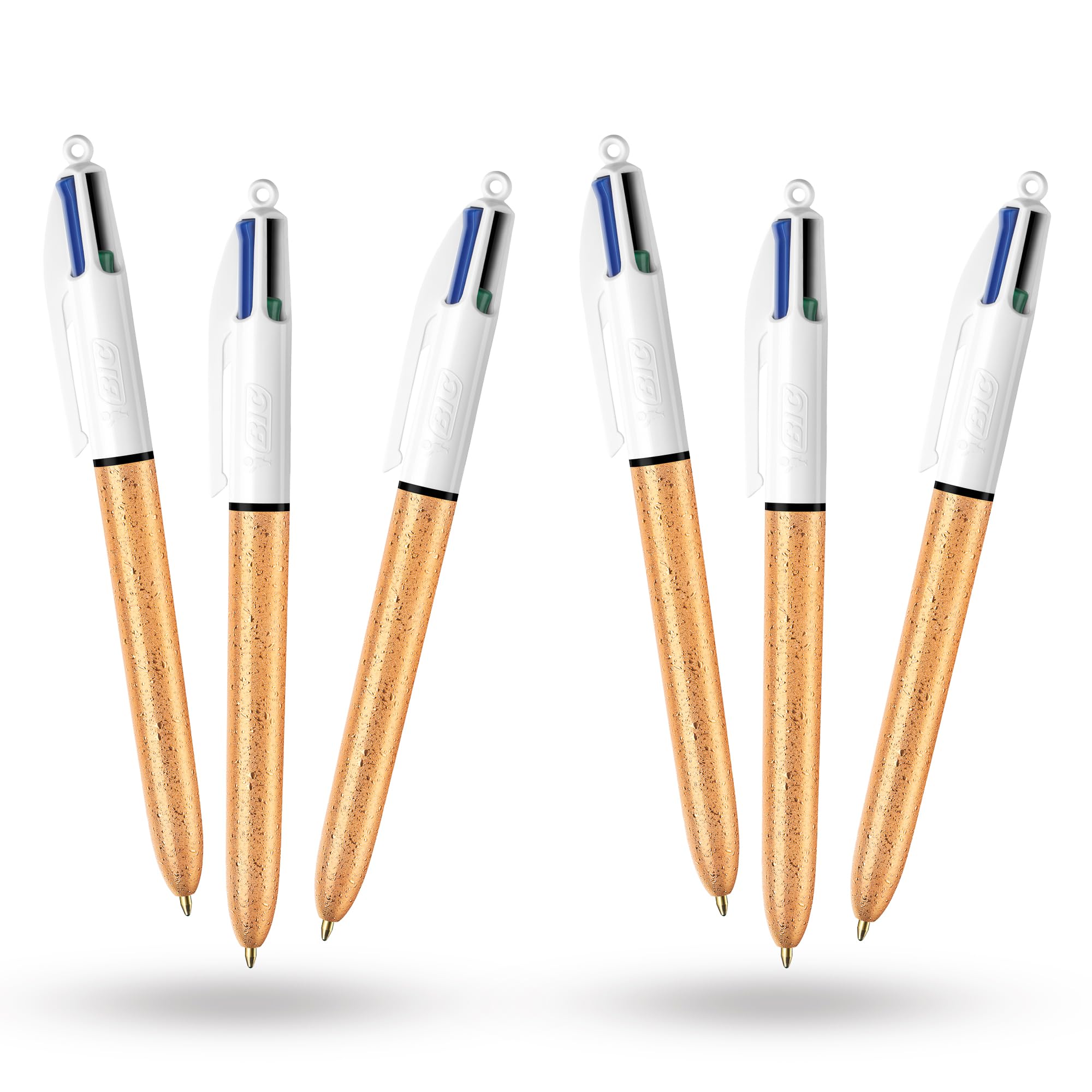 BIC 4-Colour Champagne Pens Multi Pen Retractable Frosted Gold Barrel Design Multicolour Pen With Four Assorted Vibrant Inks Multi Coloured Pens All in One for School Office (Pack of 6)