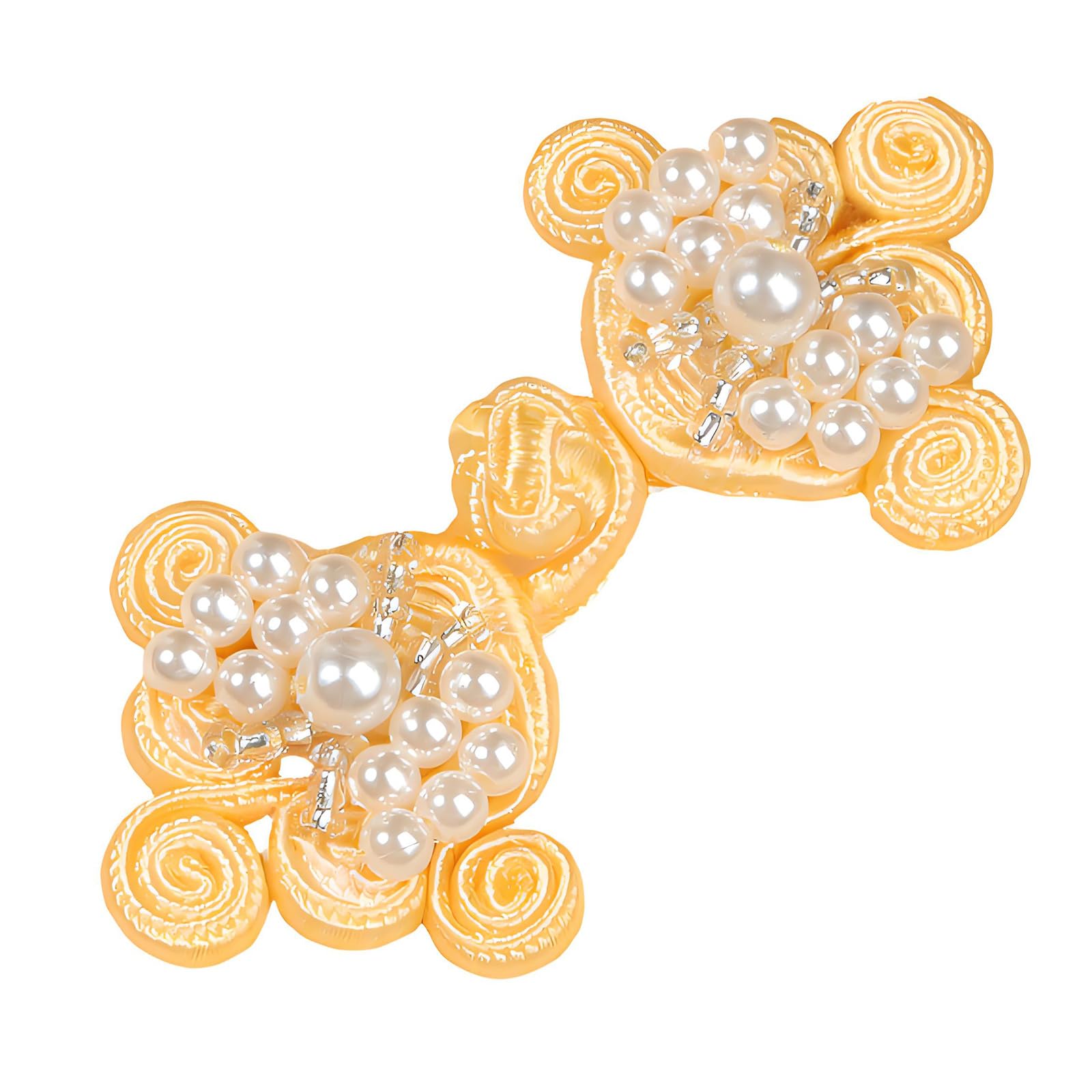 NMFLAB Delicate Satins Fabric Knot Button Decoration with Golden Pearls for Ethnic Garments Handcrafted Sateen Button