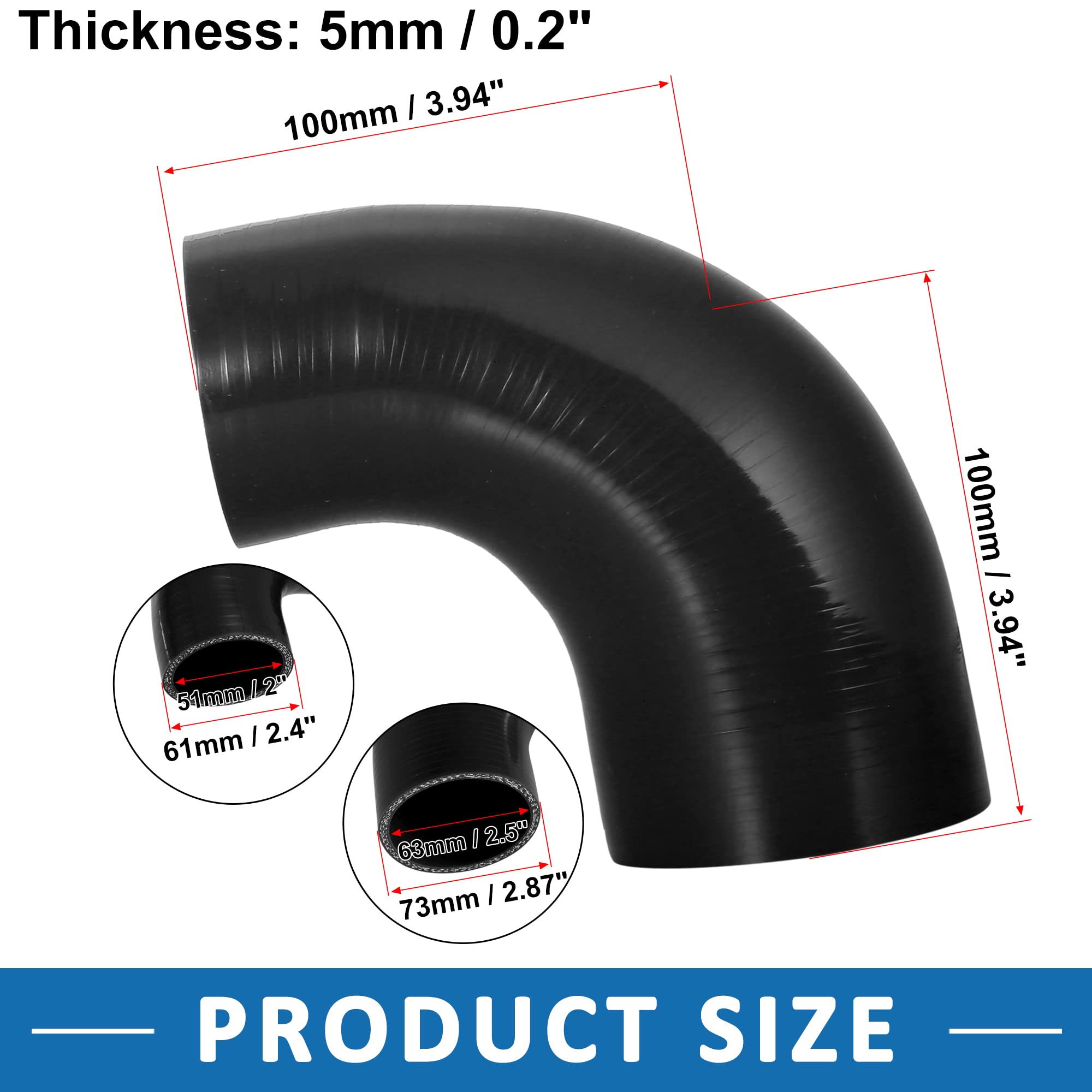 A ABSOPRO 90 Gradi 51-63mm 2"-2.5" ID Accoppiatore Silicone Flessibile Nero