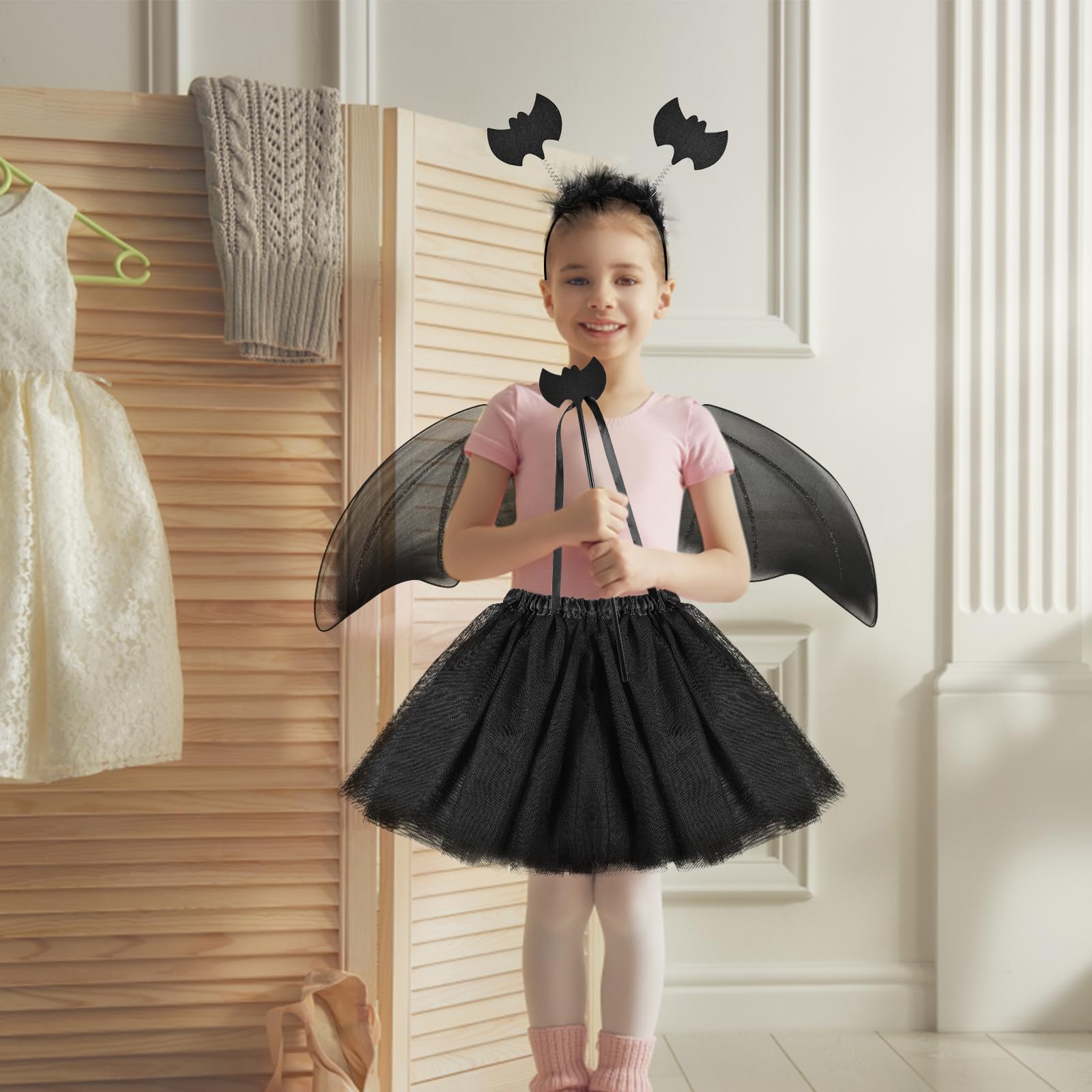 Amosfun Schwarze Engelsflügel Kostüm – Federflügel Für Kinder & Damen, Halloween Verkleidung, Bühnenauftritt & Fotografie
