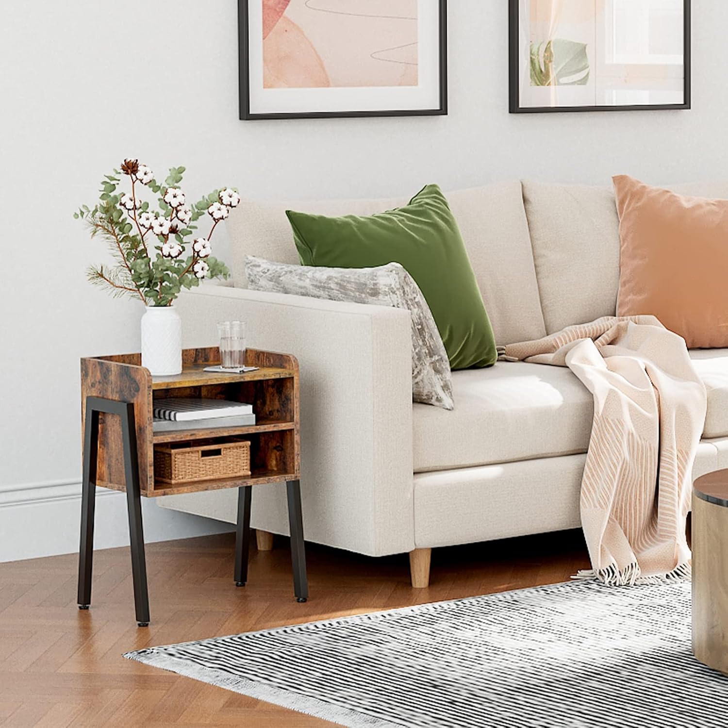 HOOBRO TV Trays Set of 2 and End Table Bundle, Folding TV Tables, Snack Tables for Eating at Couch, 23.6 Inch High Stackable Nightstand for Small Spaces with Stable Metal Frame, Easy Assembly : Home & Kitchen