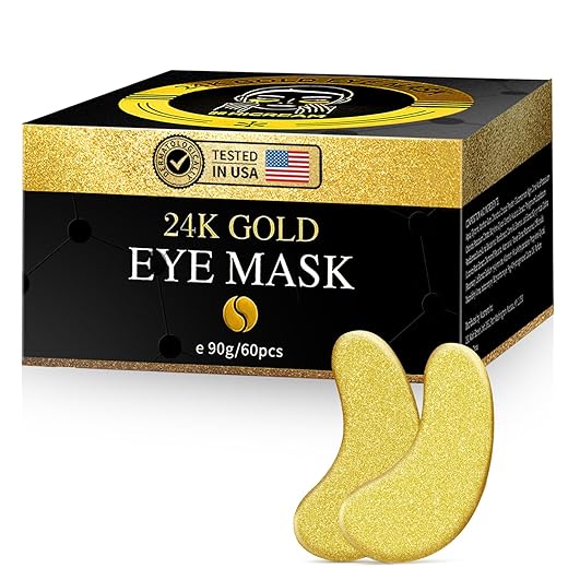 Hicream 24k Gold Under Eye Patches - 60 Pcs Eye Mask Pure Gold Anti-Aging Collagen Hyaluronic Acid Under Eye Mask for Dark Circles, Puffiness & Wrinkles Refresh Your Skin
