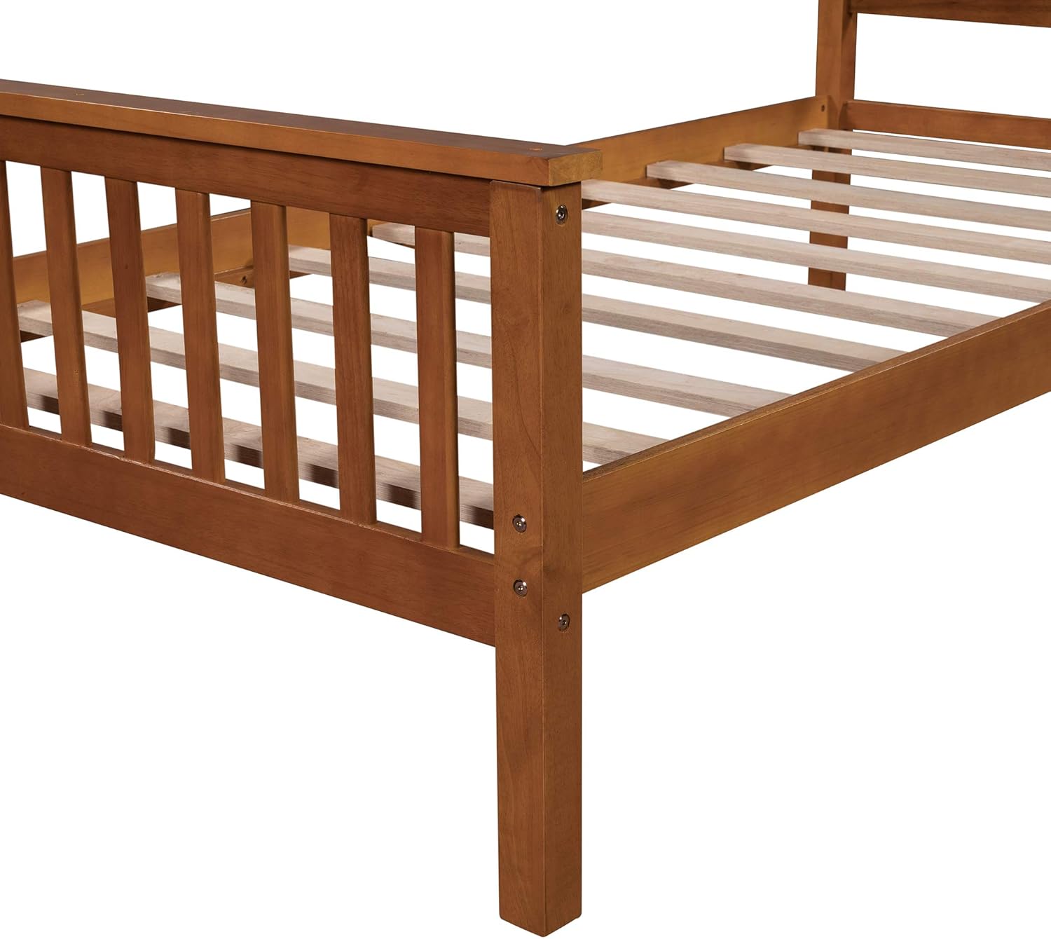 Harper & Bright Designs Twin Bed Frame Wood Platform Twin Bed No Box Spring Required with Headboard and Footboard for Kids (Oak Bed Frame)
