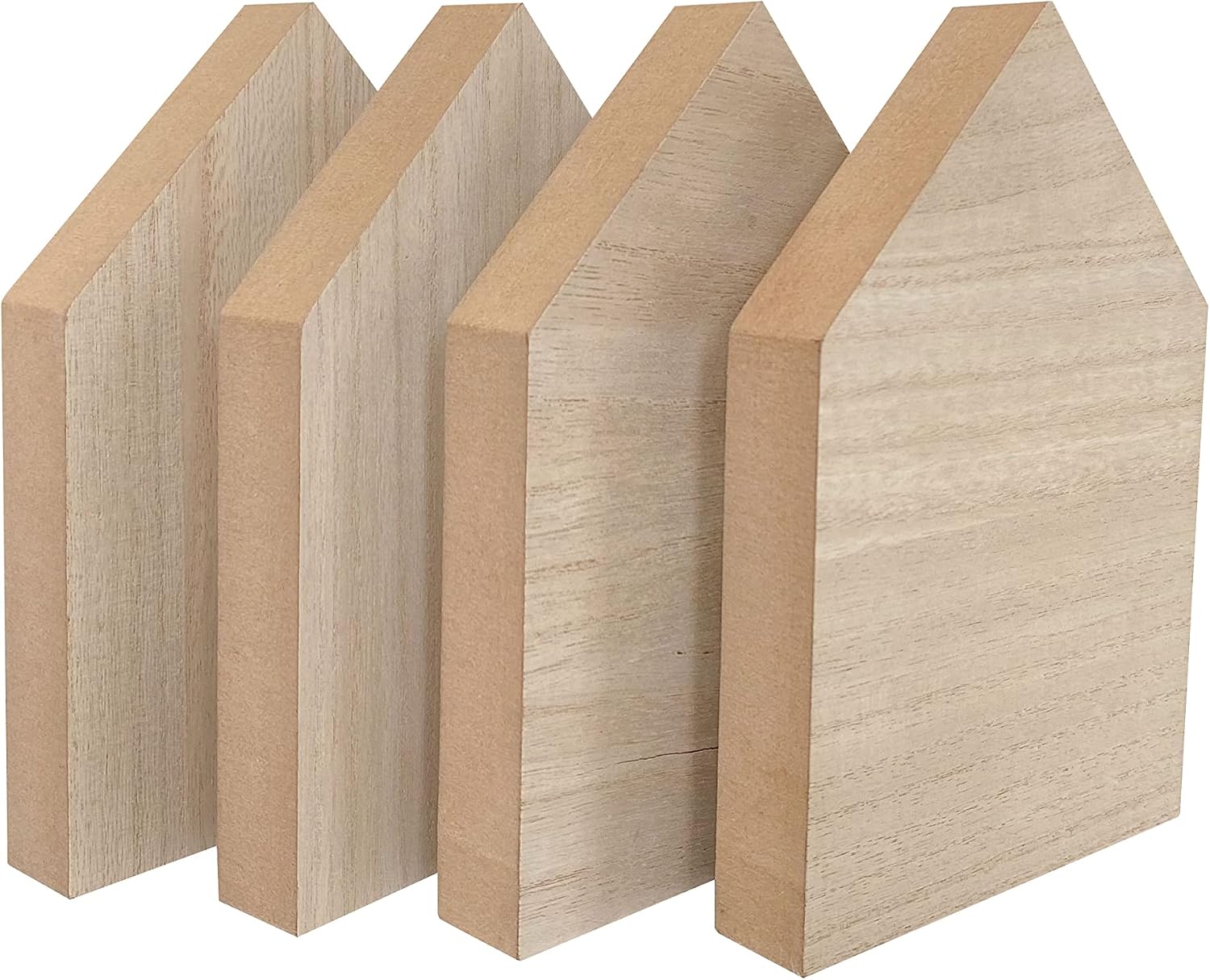 4 Pack 8 Inch Wooden House Shape Block Unfinished Wood Farmhouse Cutouts Tabletop for DIY Crafts Memorial Sign,1 Inch Thick MDF