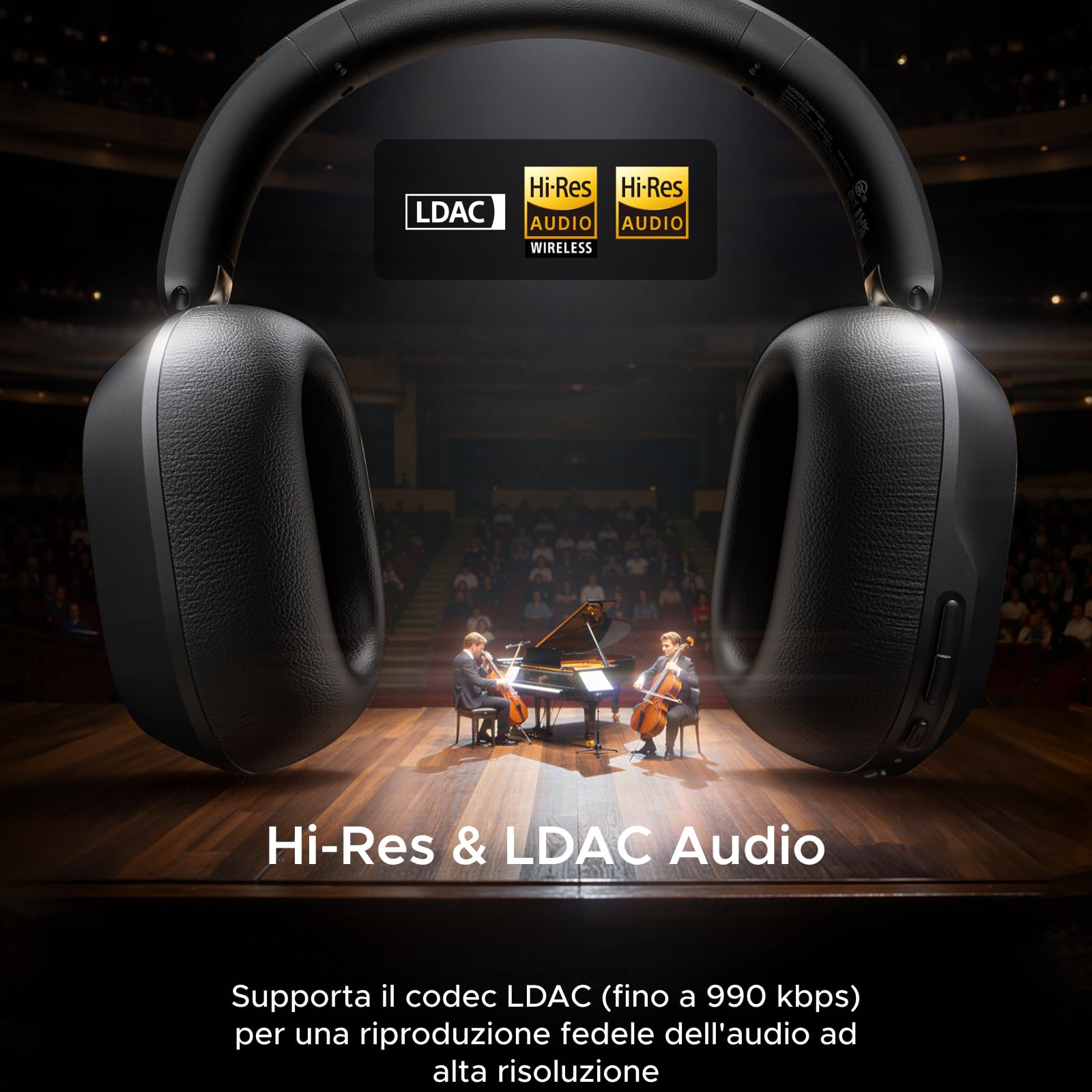UGREEN HiTune Max5s Cuffie Bluetooth Cancellazione Rumore Attiva 45dB Hires | Cuffie Wireless Over Ear 45dB ANC 5 Microfoni 112 Ore BT 6.0 Audio Spaziale Personalizza con App Connessione Multipoint Nero