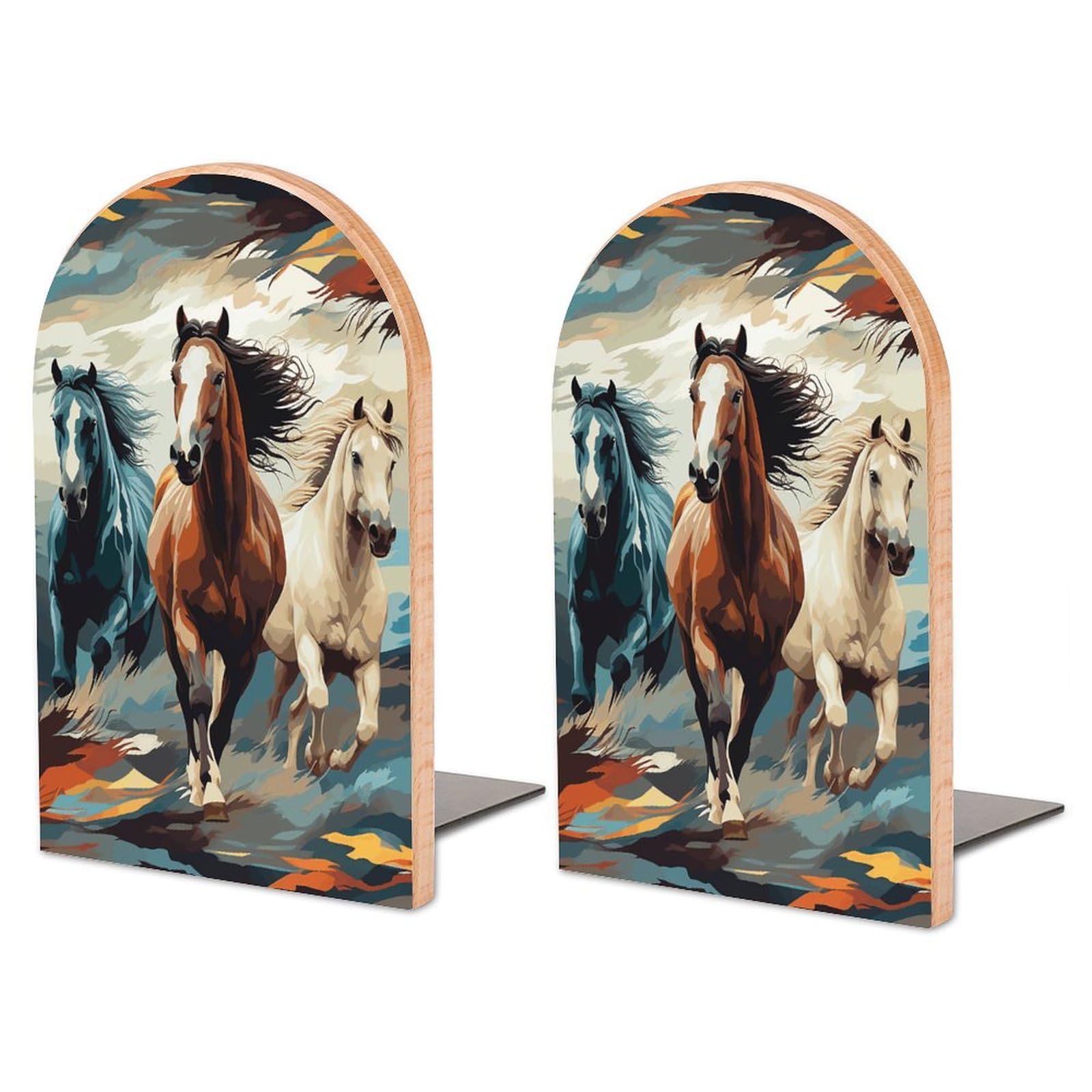 Serre-livres réglables grande capacité avec socle en fer stable motif chevaux