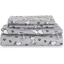 Berkshire Peanuts Sheet Set Queen Size - 4 Pieces,Cute Character Snoopy Printed Soft Microfiber Bed Sheets,Peanuts Poses and Paws Grey