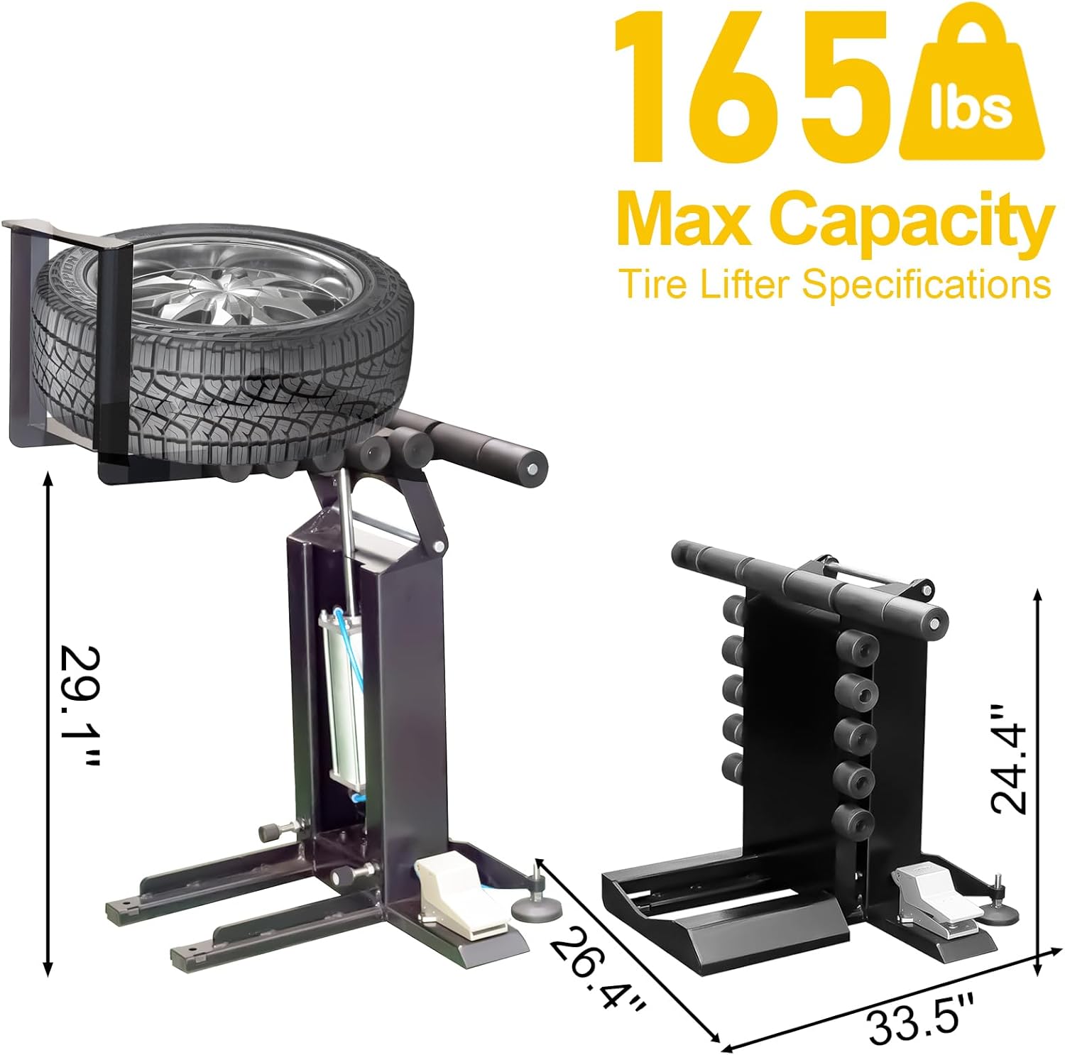 A A IN Pneumatic Tire Lifter for Tire Changer, Air-Powered Tire Lifting Tool for Changing Tires, 165lbs Max Capacity Wheel Lifter with Rollers for Moving Tires onto Tire Changing Machine