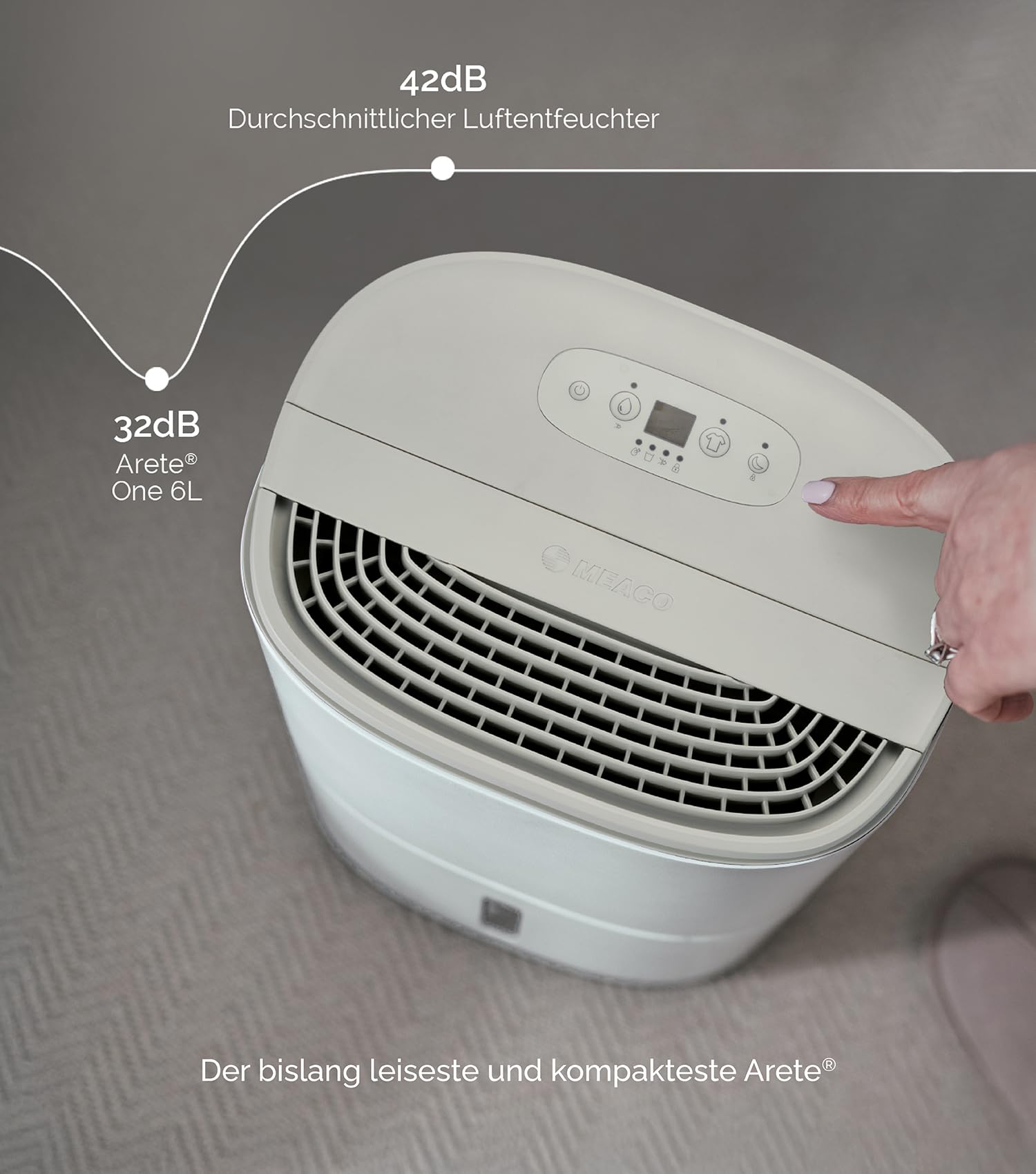 Meaco Dry Arete One osuszacz i oczyszczacz powietrza 6 l | kompaktowy, bardzo cichy, 32 dB | idealny osuszacz powietrza do sypialni, małych pomieszczeń i mieszkań | filtr HEPA H13 | zbiornik 1,8 l