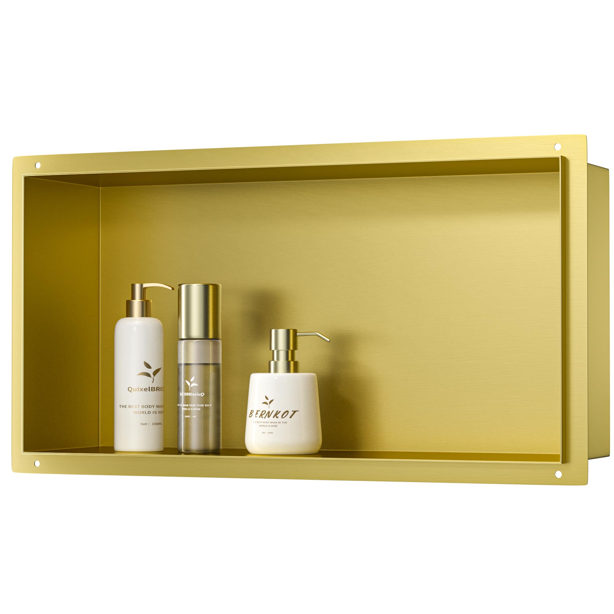 Bernkot Wall Recess Stainless Steel Rimless 60 x 30 x 10 cm Shower Niche No Tile Needed, Gold