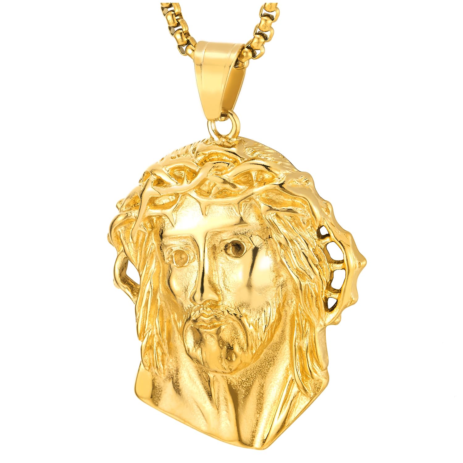 COOLSTEELANDBEYOND Two Layers Small Gold Colour Cross Pendant Christ Jesus Crucifix Necklace Men Women – Steel – 51 cm Rope Chain, Metal,Stainless Steel,Alloy Steel, Not-applicable