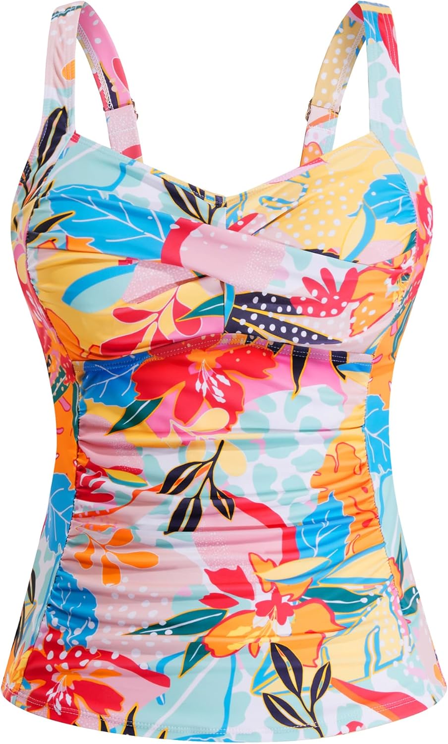 Colorful Floral Underwire Tankini Tops for Women - Tummy Control Swim Top Only 2025 Twist Front Bathing Suit Top No Bottom XXL