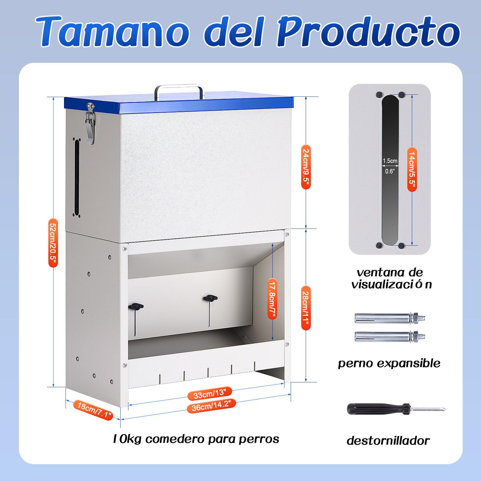 Dispensador automático de Comida para Perros 10 kg Alimentación automática para Dispensador de Comida para Perros al Aire Libre de Gran Raza Alimentación de Gravedad galvanizada