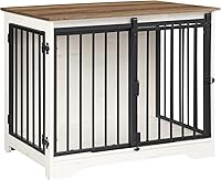 Vista 8 de Mueble de jaula para perros de 31.9 pulgadas con puerta de granero, perrera resistente para interiores con 2 puertas, mesa auxiliar de jaula