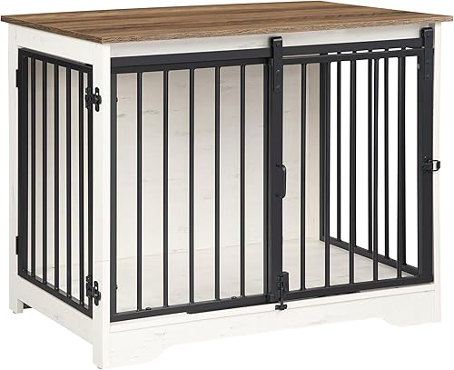 Miniatura 8 de Mueble de jaula para perros de 31.9 pulgadas con puerta de granero, perrera resistente para interiores con 2 puertas, mesa auxiliar de jaula para