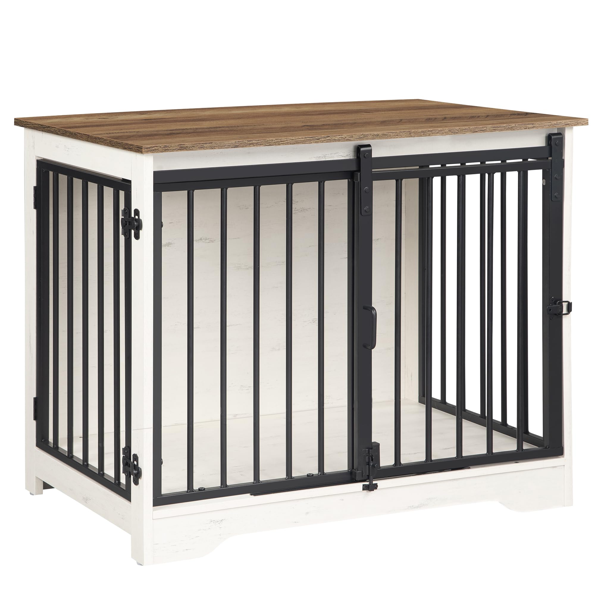Hzuaneri 81cm Gabbia per Cani, Tavolo Supplemento, Nicchia Moderna per Cani, Gabbia per Cuccioli, Casetta per Animali, 2 porte, 55 x 81 x 67,5 cm, Bianco e Marrone DFC83614B