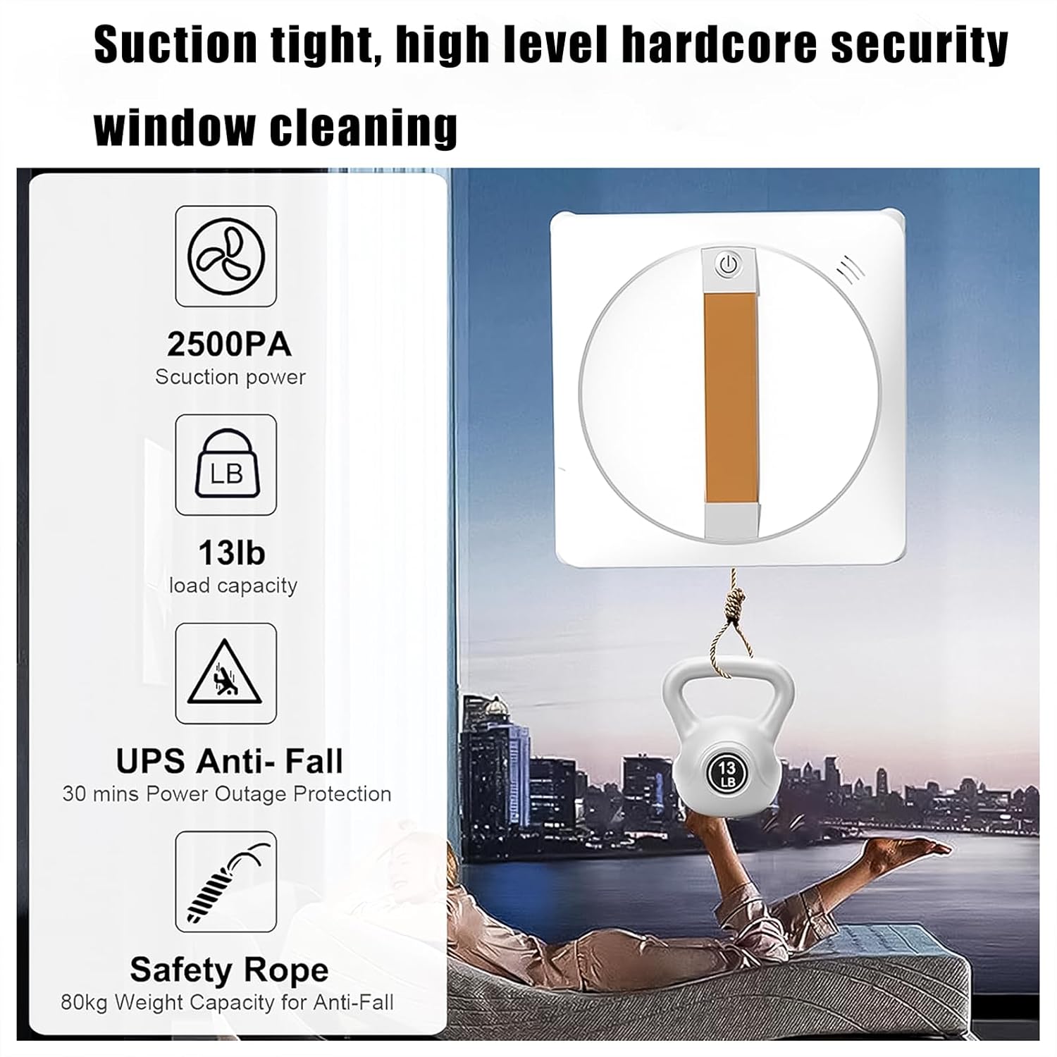 Electric Window Cleaning Robot with Z-N Path Auto Cleaning, Dual-Way Water Spray & 2500Pa Suction – Automatic Outdoor/Indoor Glass Cleaner for High-Rise Windows