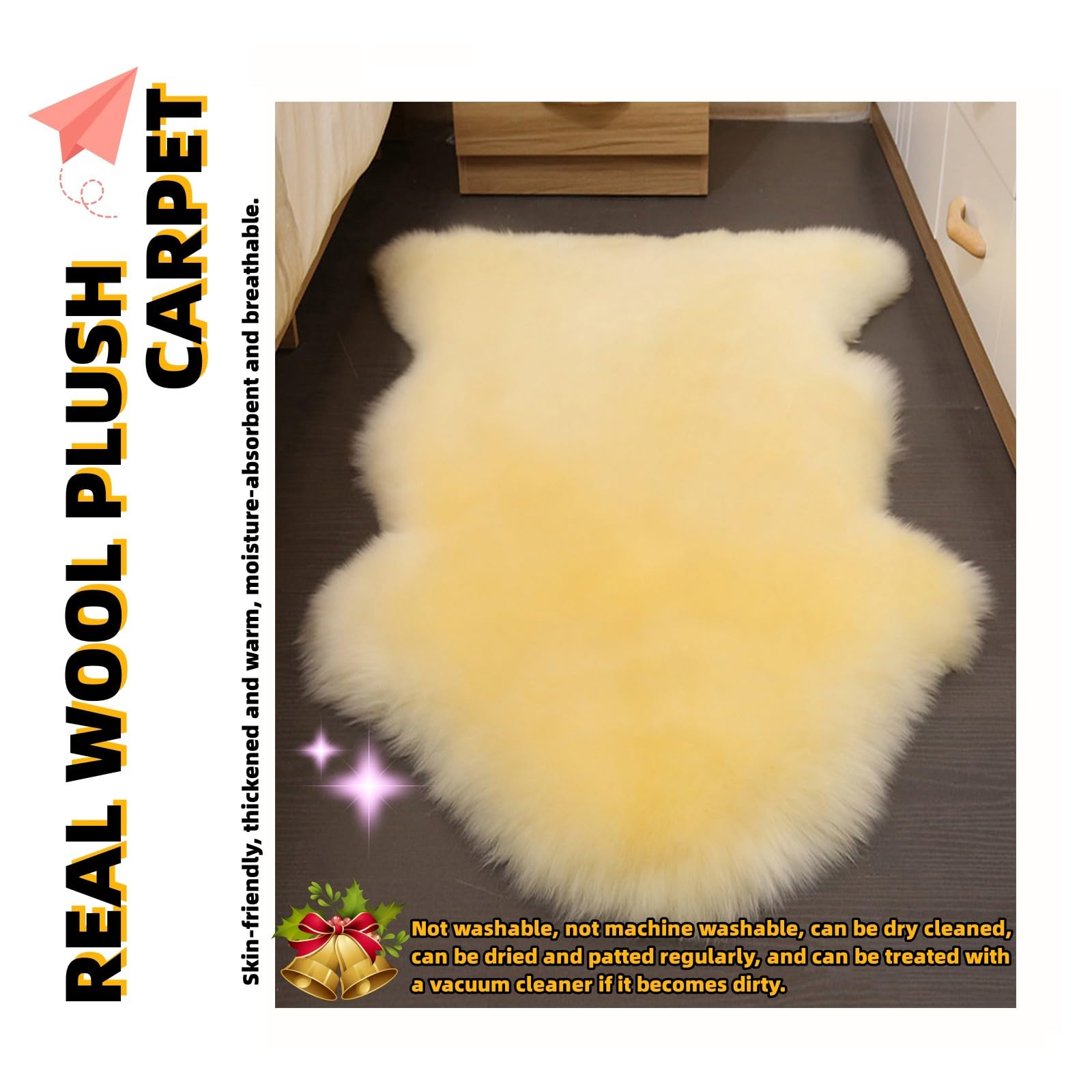 Grand Tapis en Peau de Mouton VéRitable - Tapis en Peau de Mouton VéRitable de Nouvelle ZéLande Housse de Chaise de Luxe en Peau de Mouton Tapis de Canapé(Beige,75 * 110cm)